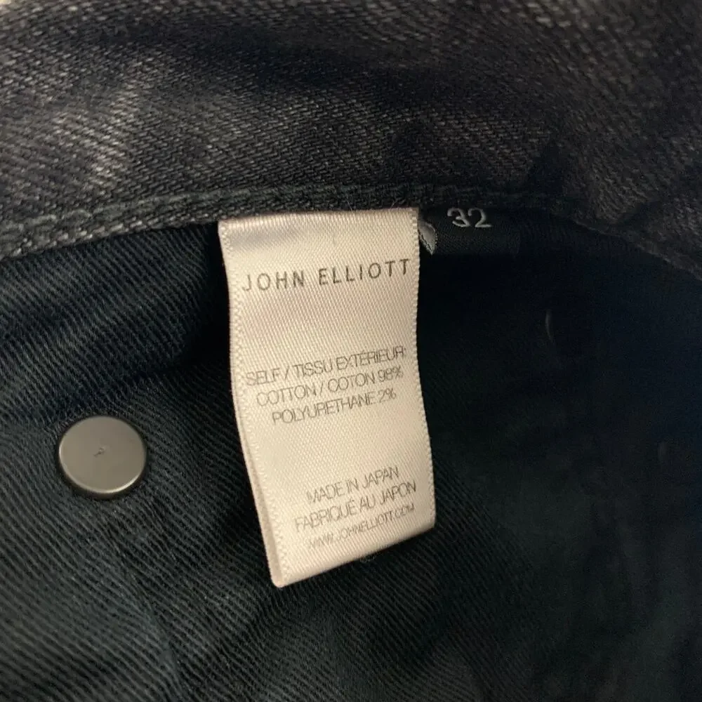 JOHN ELLIOTT Size 34 Grey Distressed Cotton Button Fly Jeans